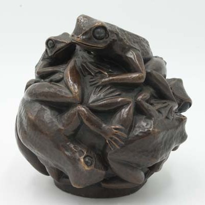 Tabletop Bronze Animal Sculpture - Ball of Frogs - Bronze finish