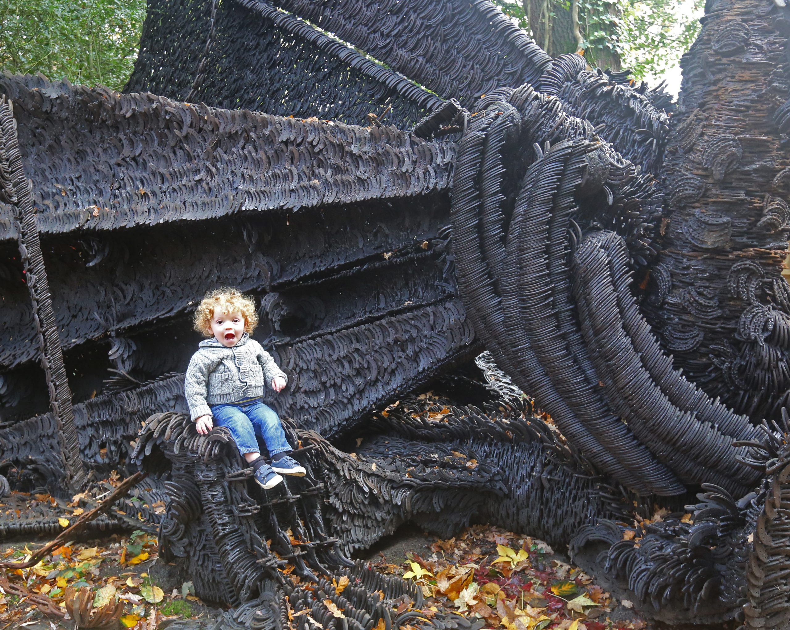 Final Throes of Dragon Tableaux (Horseshoe Dragon) by Jim Poolman, 50,000 Horseshoes. Unique, 5m high by 14m wide by 8m deep, 17.8-tonne