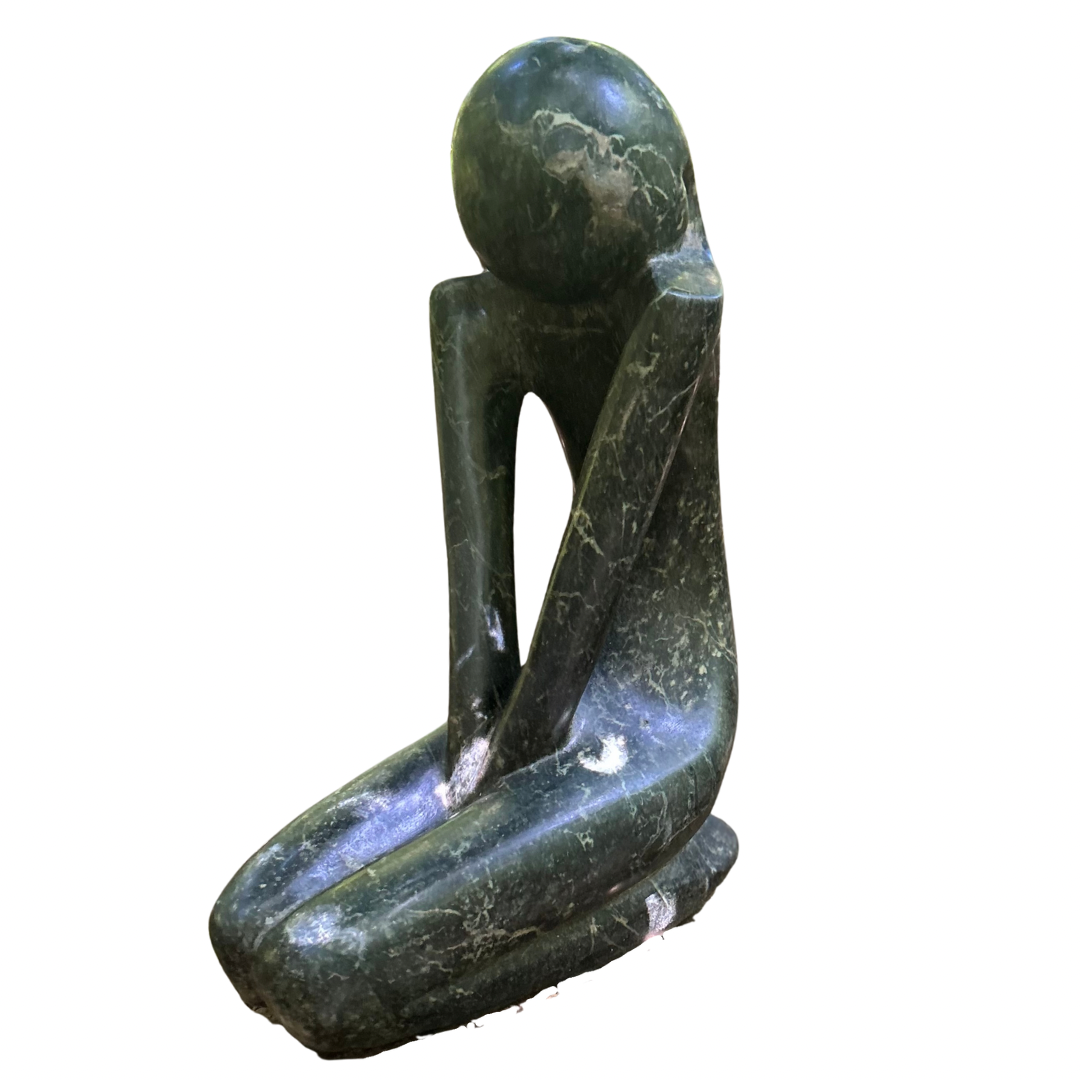 Humble II (small) by Misheck Makaza is a Unique Shona sculpture of a abstract figure in a humble pose with their hands on their lap. Made from Opal stone.