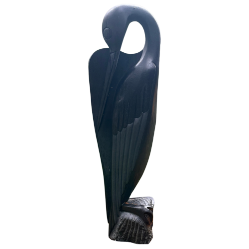 Large Zimbabwean Shona Springstone Garden Sculpture of a Bird with their Beak Behind their Wing