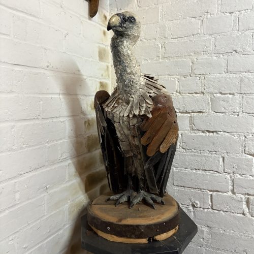 Vulture by Clive Fredriksson. Large, unique sculpture of a vulture made from hand painted wood and plaster. A realistic representation of a majestic bird.