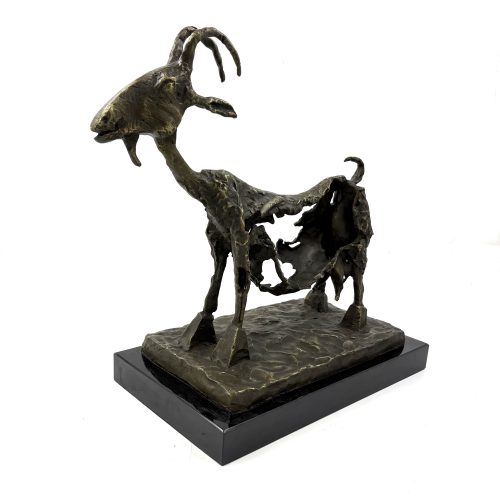 Goat by In The Style of Picasso. A bronze table-top sized sculpture of a goat created in the style Pablo Picasso.