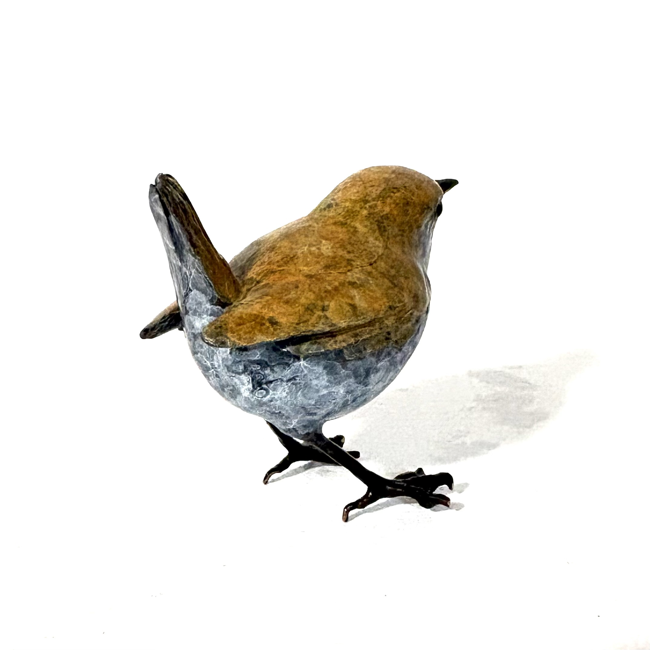Lifesize Wren by Steve Boss. Small bronze sculpture of one of Britain's smallest birds by the reknowned artist Steve Boss.