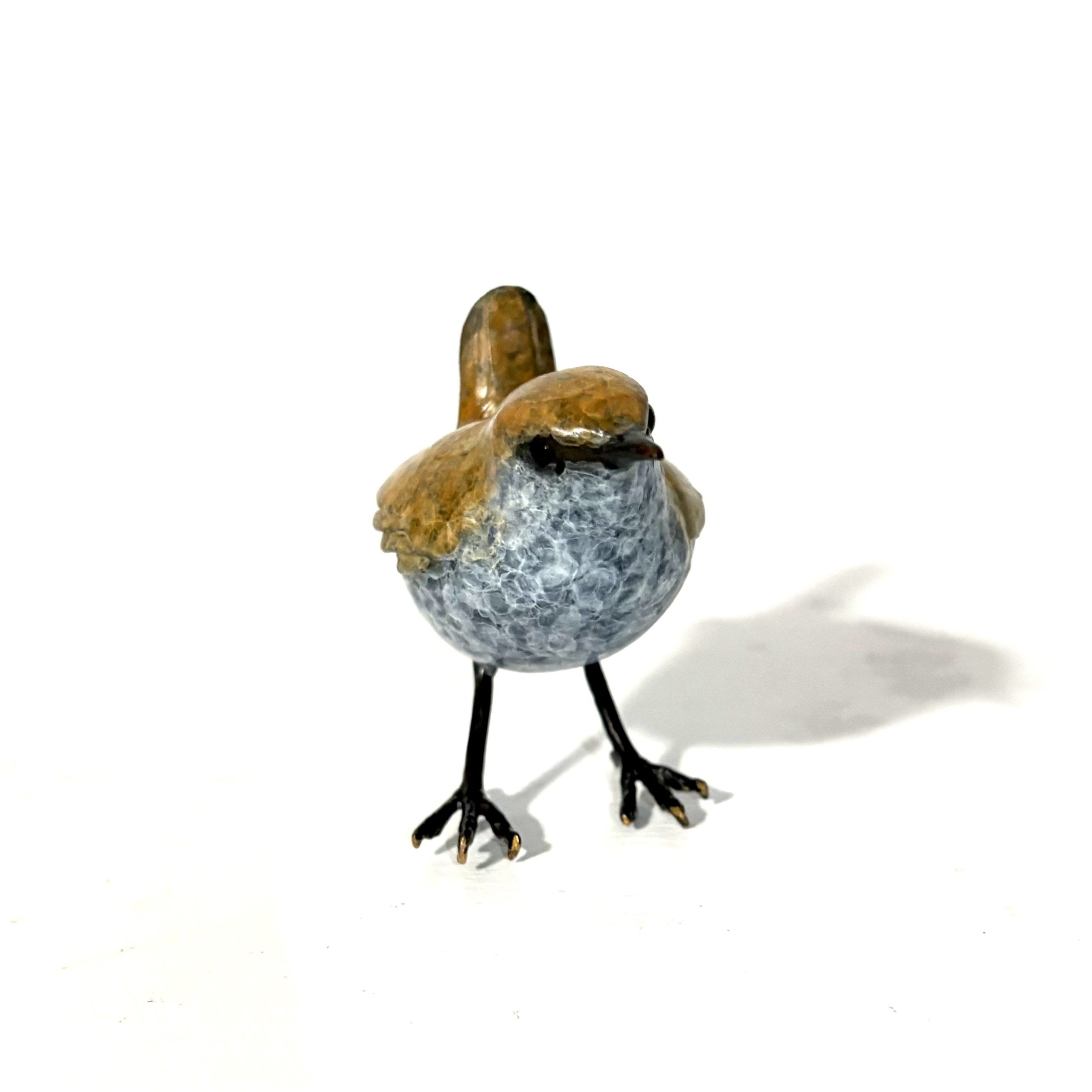 Lifesize Wren by Steve Boss. Small bronze sculpture of one of Britain's smallest birds by the reknowned artist Steve Boss.
