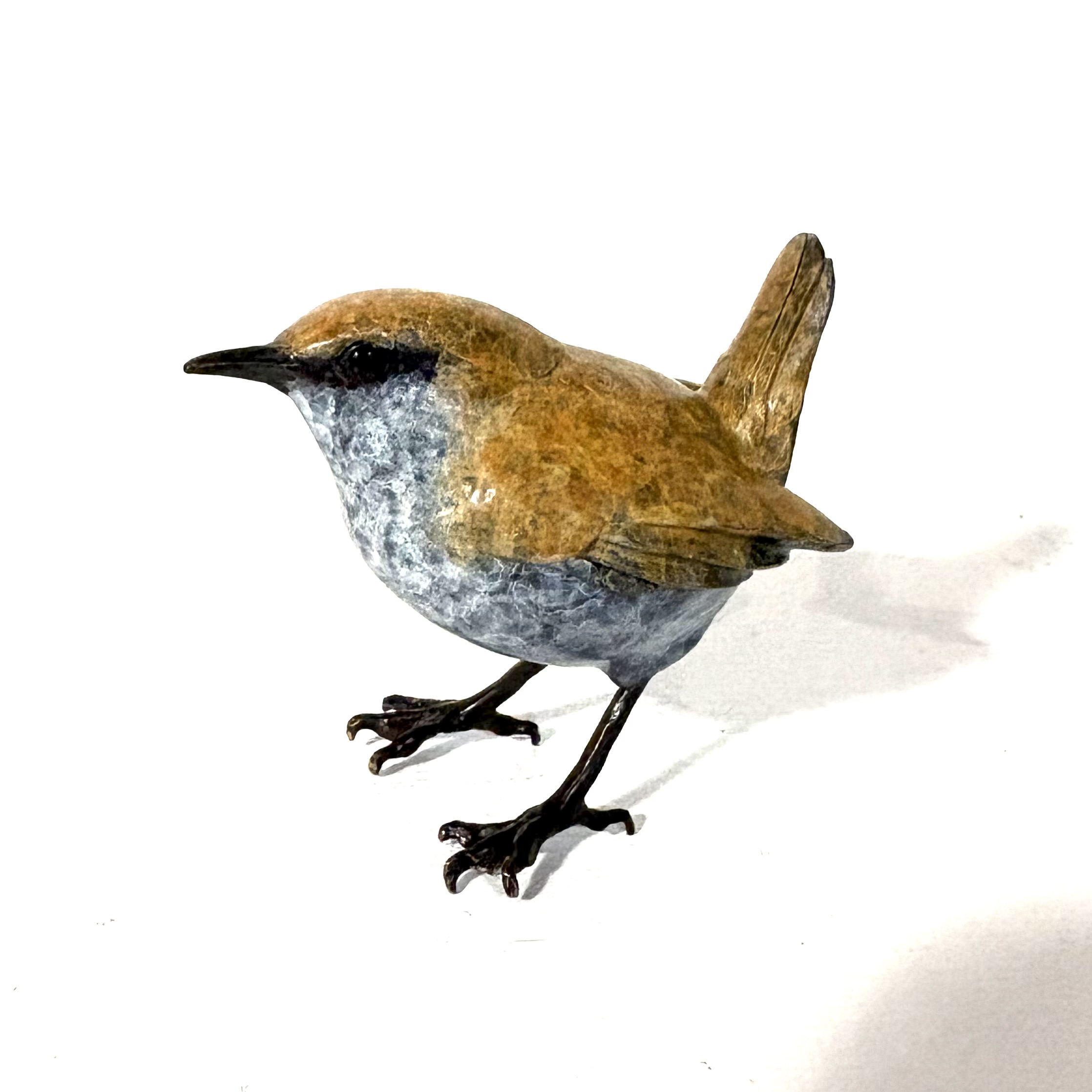 Lifesize Wren by Steve Boss. Small bronze sculpture of one of Britain's smallest birds by the reknowned artist Steve Boss.