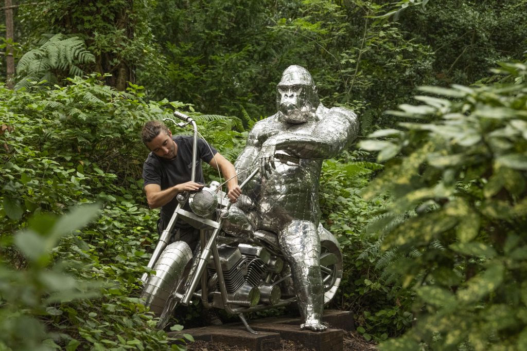 How to Choose the Perfect Sculpture For Your Garden Motorcycling Gorilla by Michael Turner at The Sculpture Park, Churt, with Oscar Powell