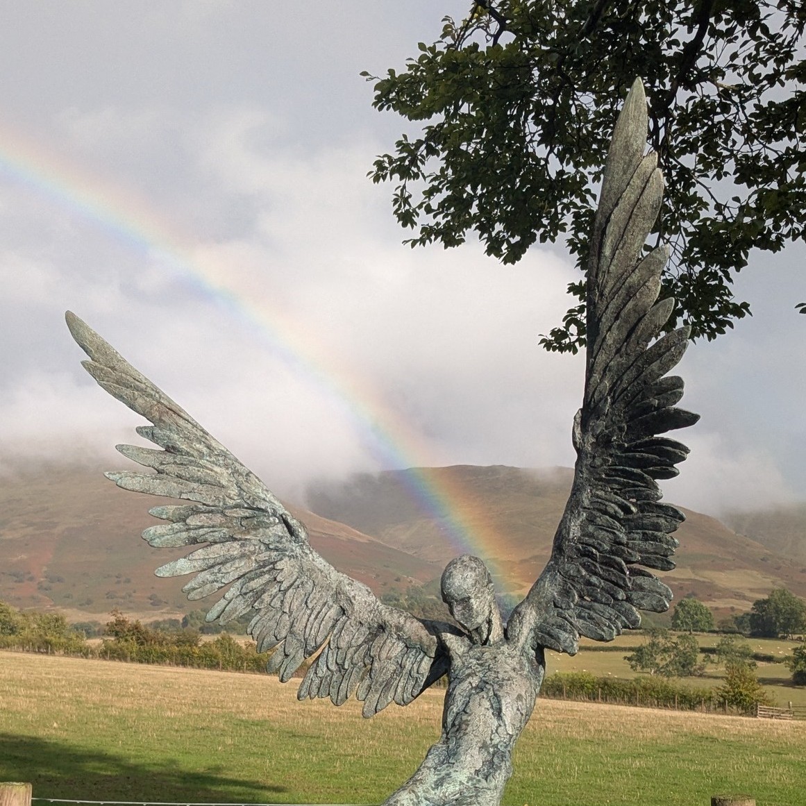 Icarus X by Nicola Godden. Large bronze mythical figure sculpture depicting Icarus, the figure from Greek mythology who dared to fly too close to the sun.