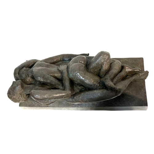 The Lovers by Sean Crampton. Table-top sized bronze sculpture of a nude male/female couple entwined