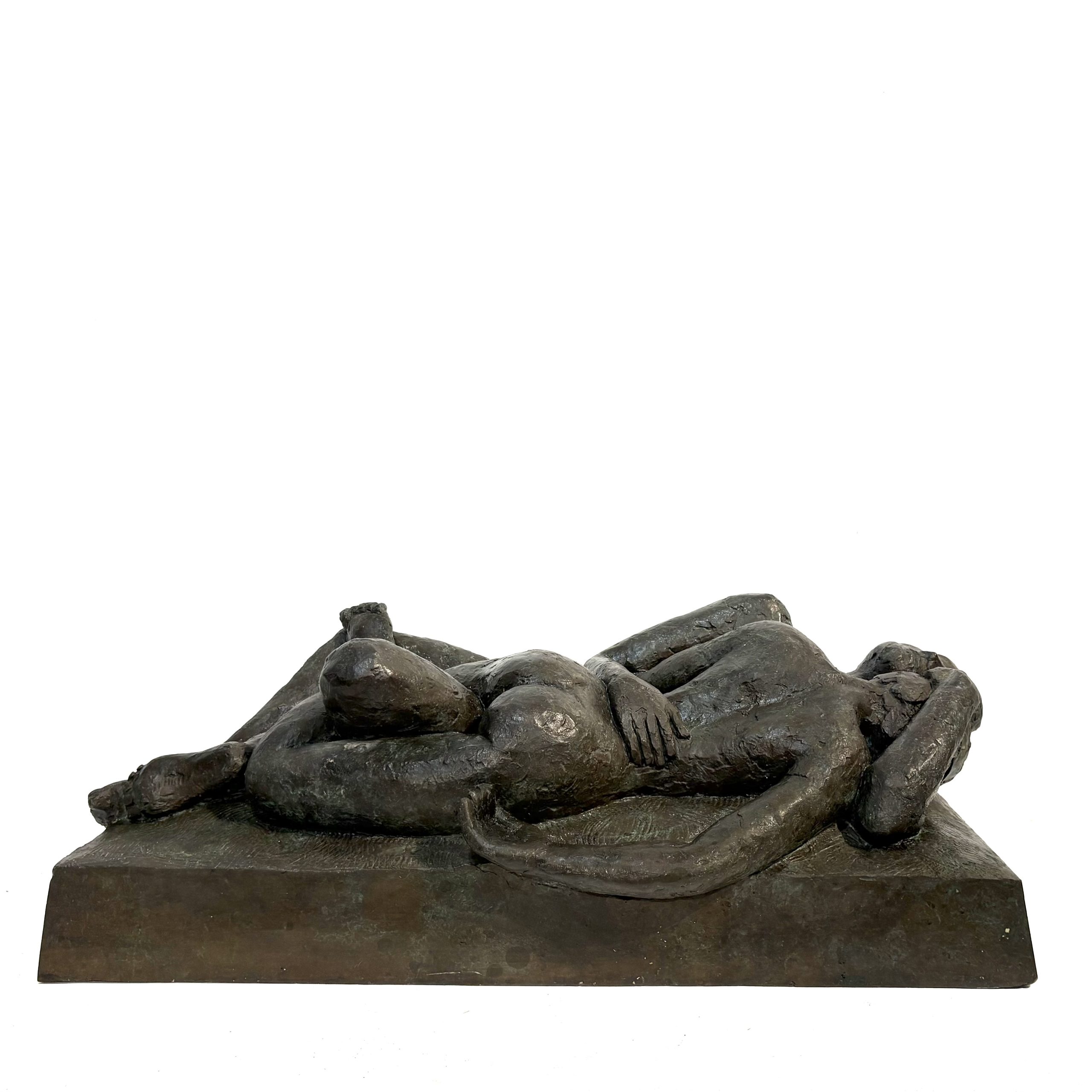 The Lovers by Sean Crampton. Table-top sized bronze sculpture of a nude male/female couple entwined