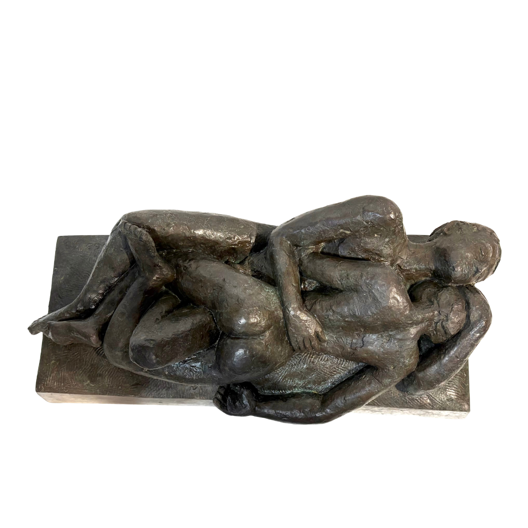 The Lovers by Sean Crampton. Table-top sized bronze sculpture of a nude male/female couple entwined