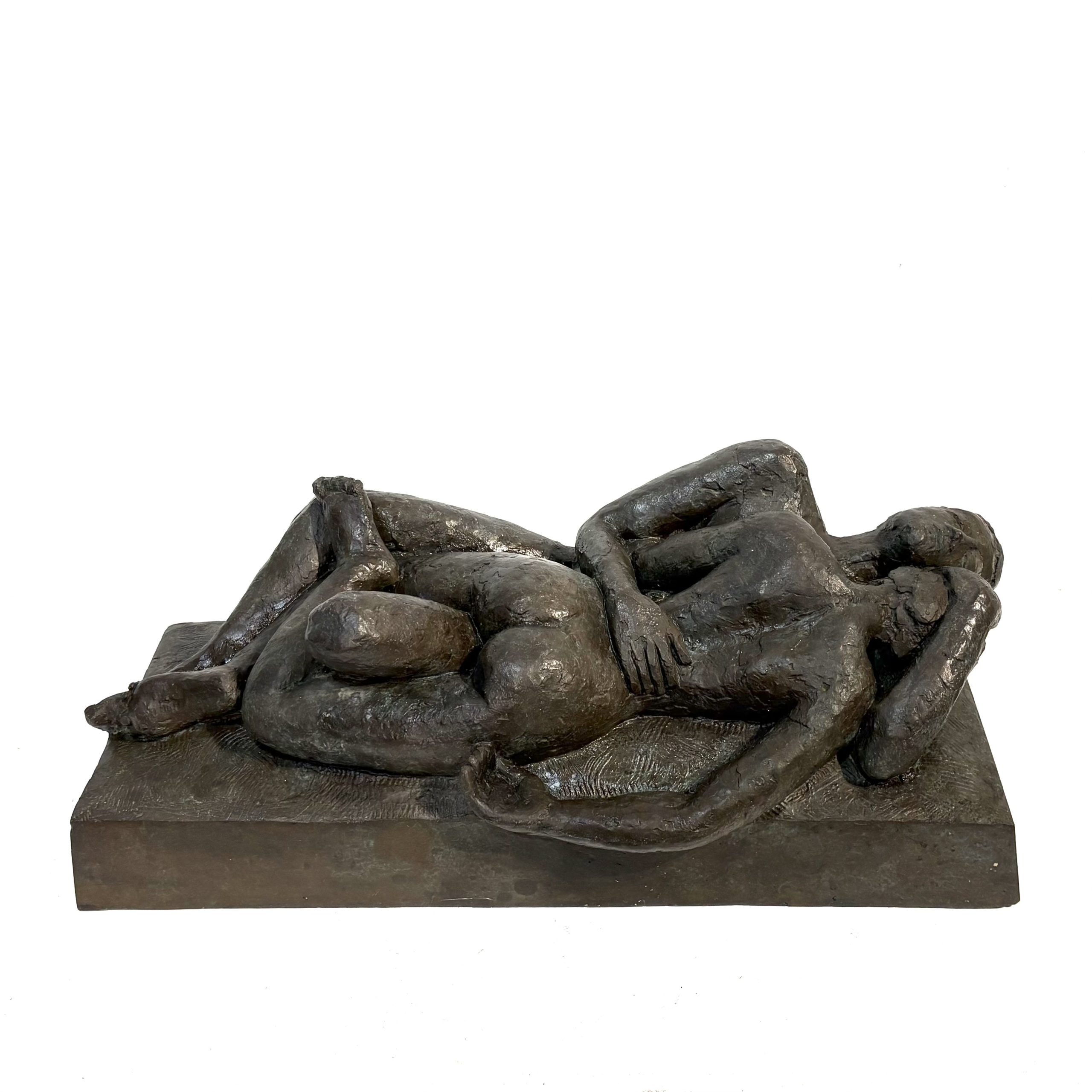 The Lovers by Sean Crampton. Table-top sized bronze sculpture of a nude male/female couple entwined