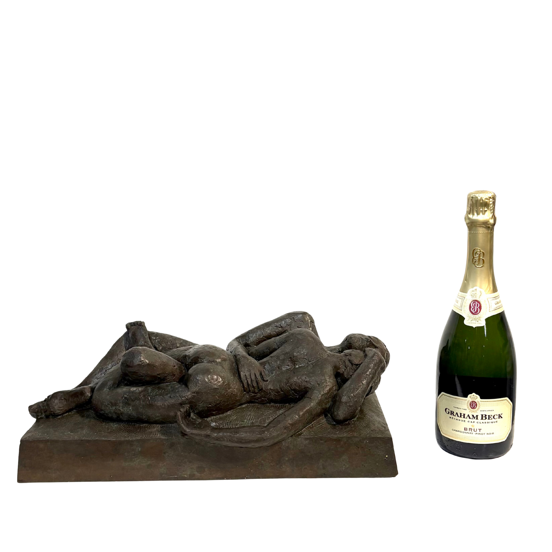 The Lovers by Sean Crampton. Table-top sized bronze sculpture of a nude male/female couple entwined