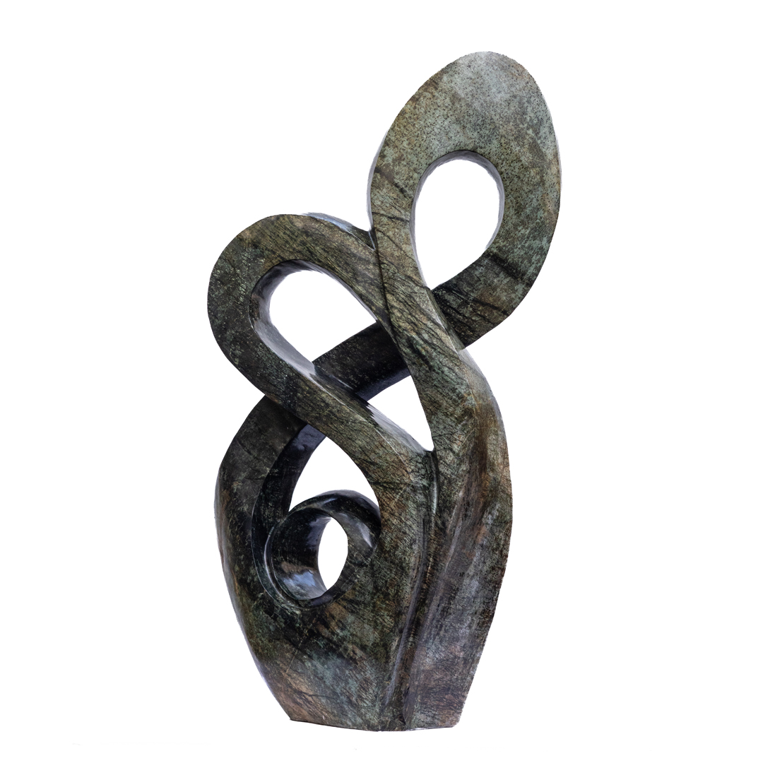 Evolving by Addington Nyamasoka, a Shona Avocado stone sculpture of an abstract twisting and culring shape.