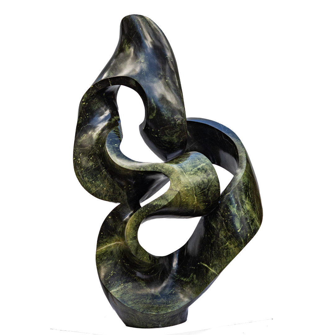Healing Thoughts by Adrino Shephard Sikombo, a Shona Avocado Stone sculpture of a flowing curving abstract shape.