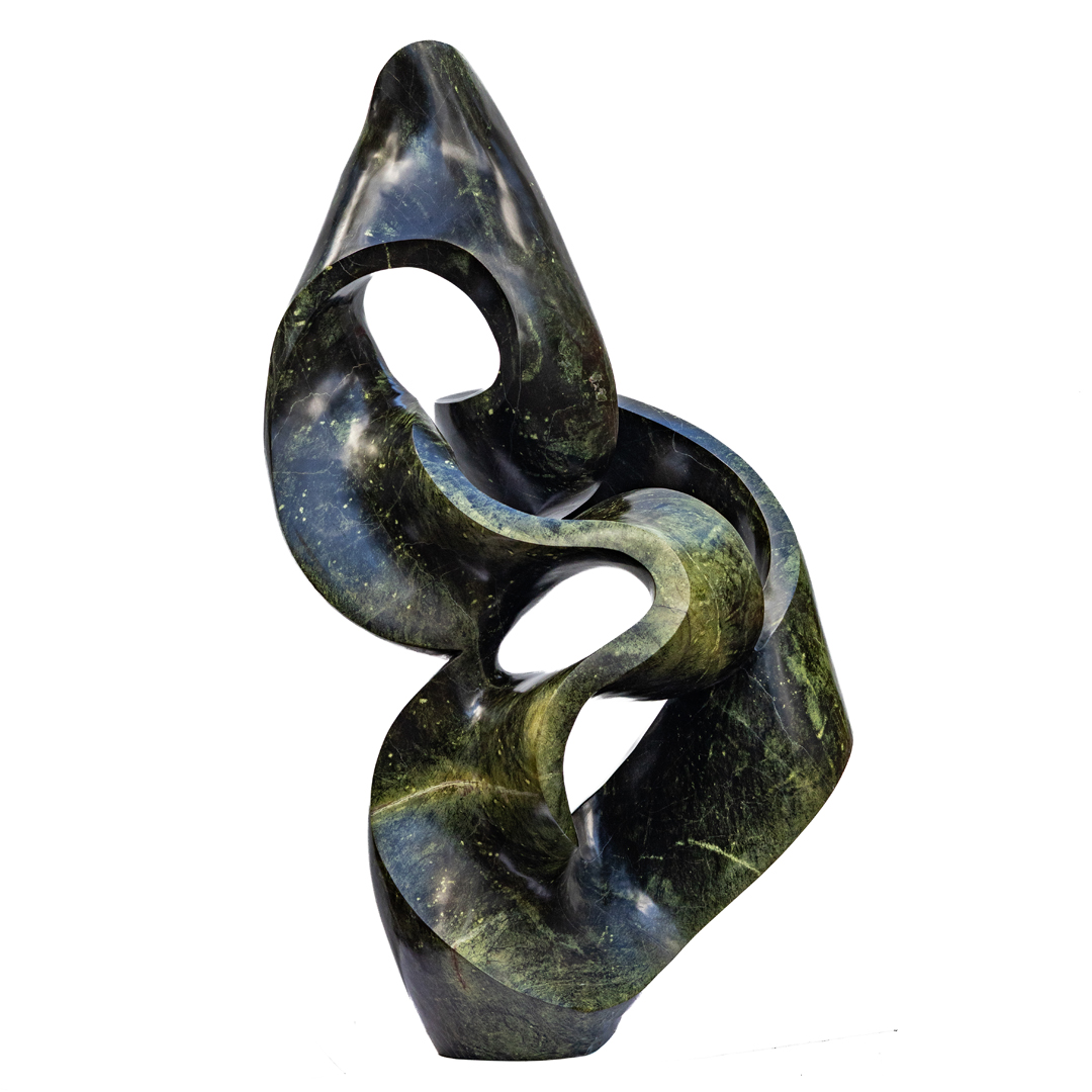 Healing Thoughts by Adrino Shephard Sikombo, a Shona Avocado Stone sculpture of a flowing curving abstract shape.