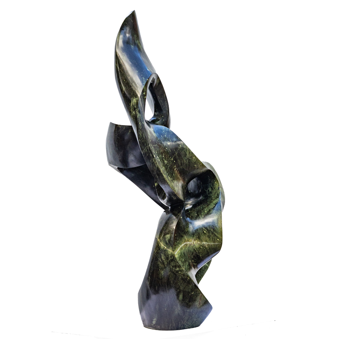 Healing Thoughts by Adrino Shephard Sikombo, a Shona Avocado Stone sculpture of a flowing curving abstract shape.