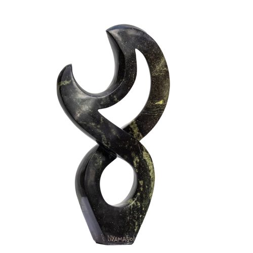 Recieving Blessings by Evison Nyamasoka, a Shona Avocado stone sculpture of a abstract curving shape that crosses over itself as it rises.