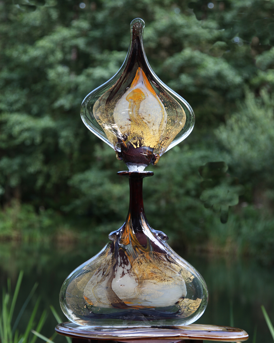 Huge Glass Perfume Bottle Sculpture with Removable Lid