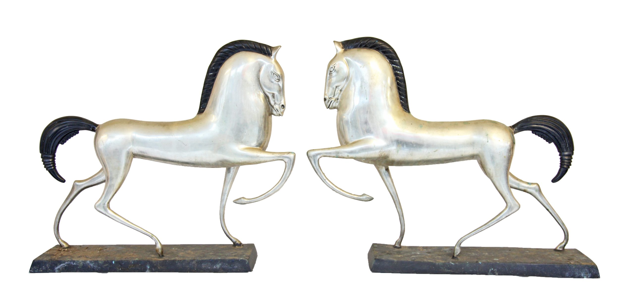 Antique Silver Plated Brass Horse Sculpture - Art Deco Horse