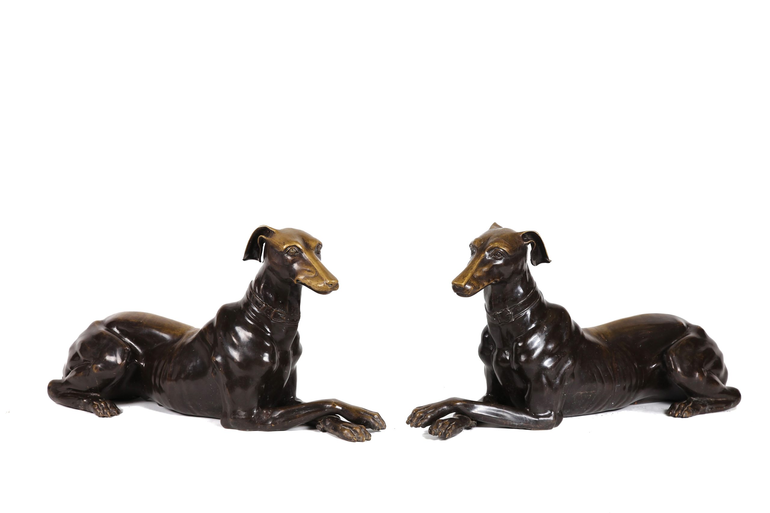 Life-size Bronze Dog Sculpture - Life-size Pair of Resting Greyhounds - Image 2