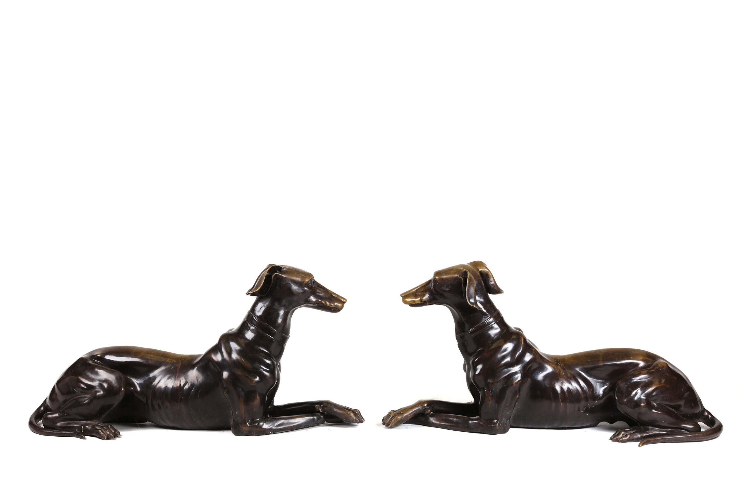 Life-size Bronze Dog Sculpture - Life-size Pair of Resting Greyhounds - Image 3