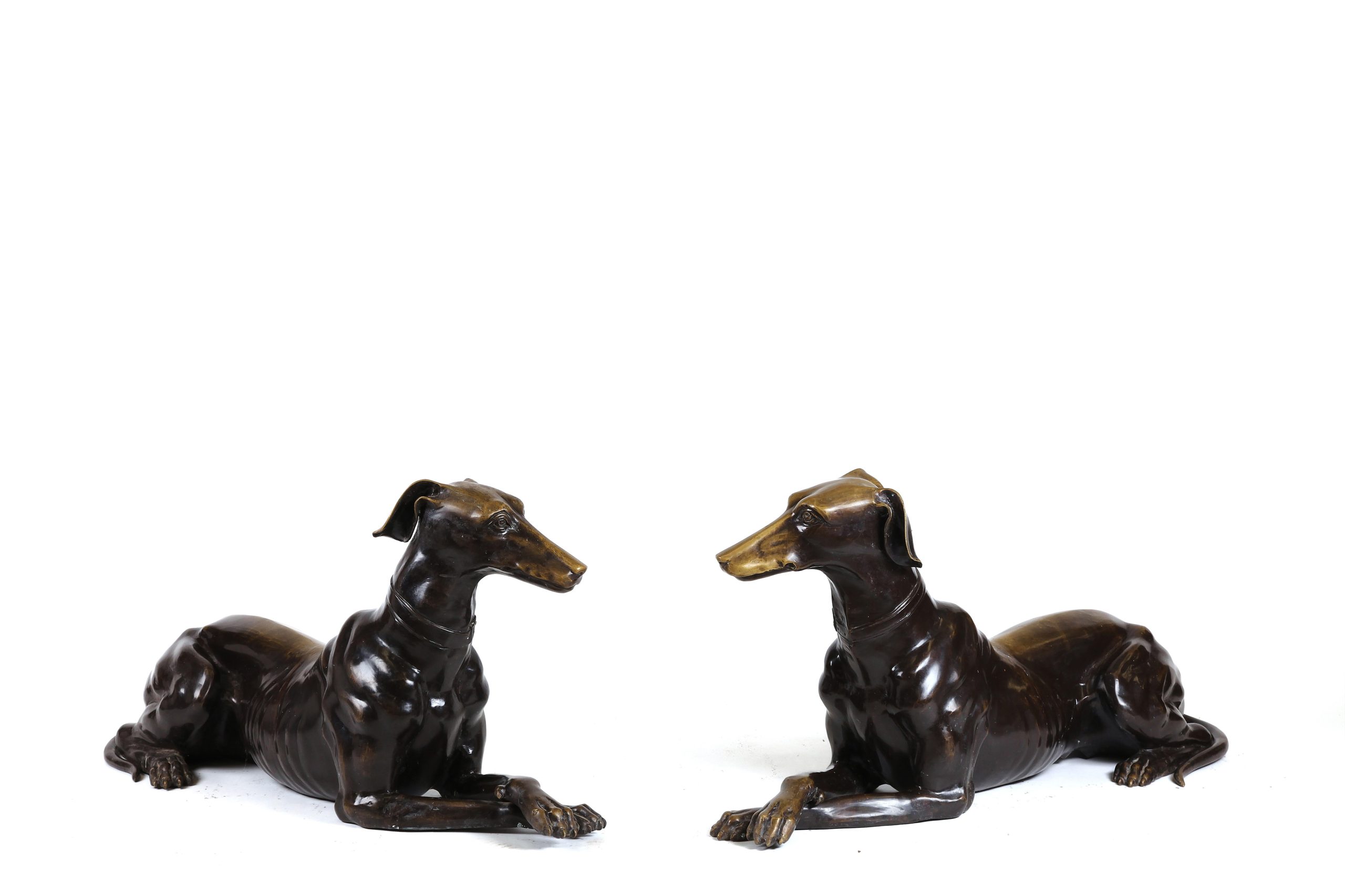 Life-size Bronze Dog Sculpture - Life-size Pair of Resting Greyhounds - Image 4