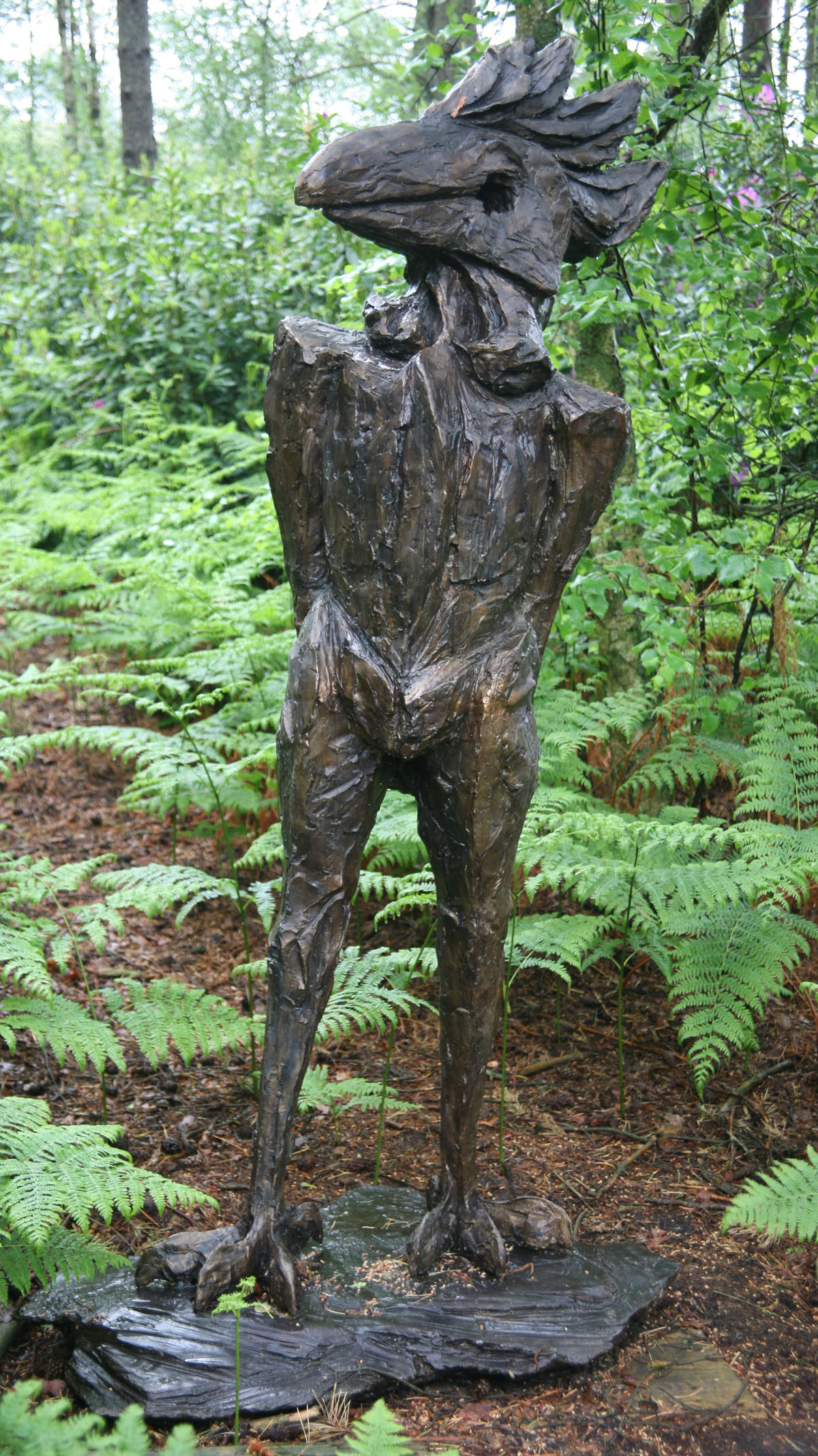 Monumental Figurative Bronze Sculpture of a Human-Shaped Body with a Bird-Like Head and Feet