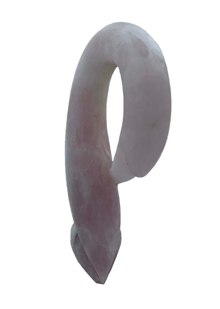 Abstract Simplistic Shona Sculpture of a Bird with its neck curved in. The carved stone is light pink and white in colour.