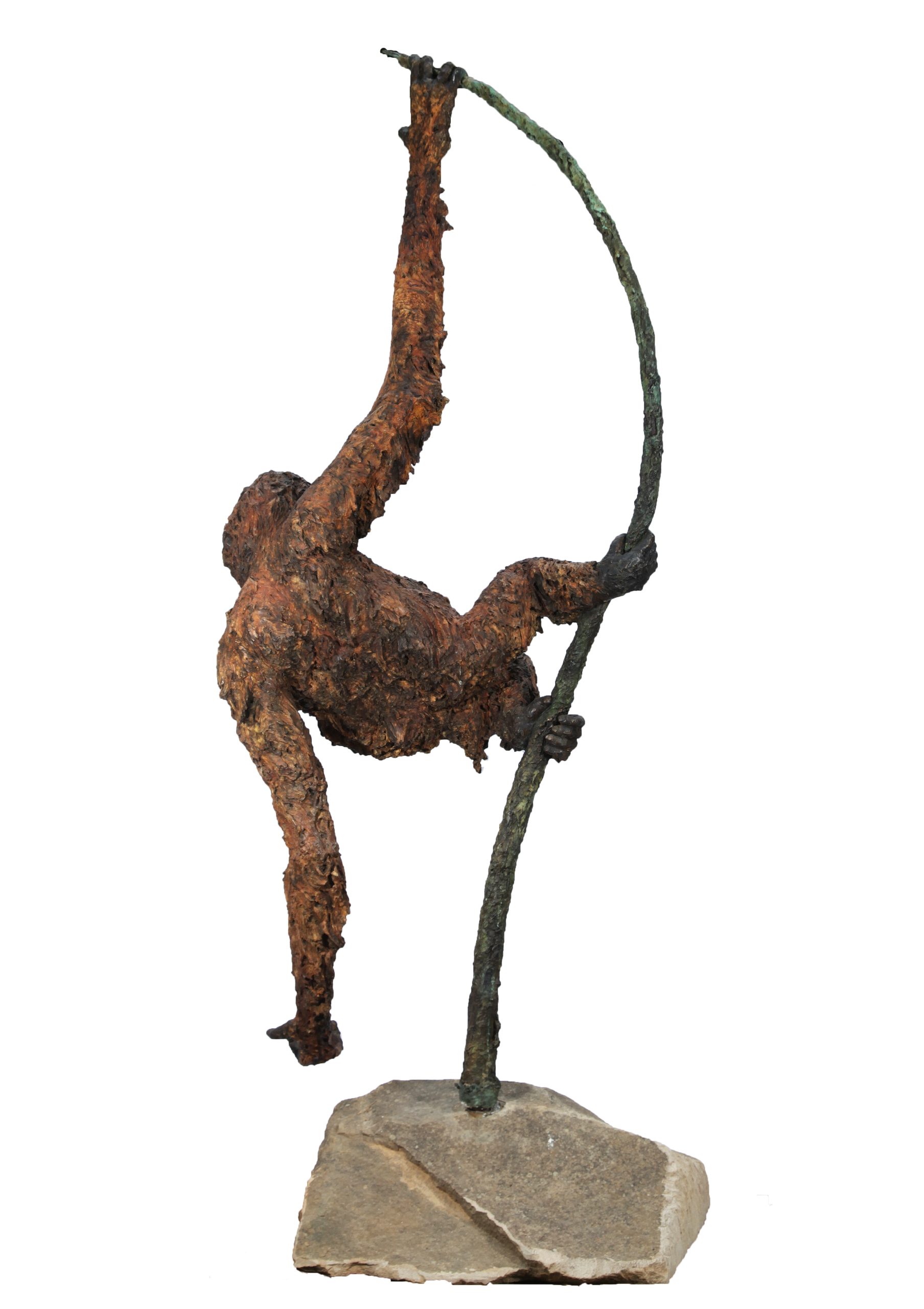 A bronze realistic sculpture of an Orangutan.