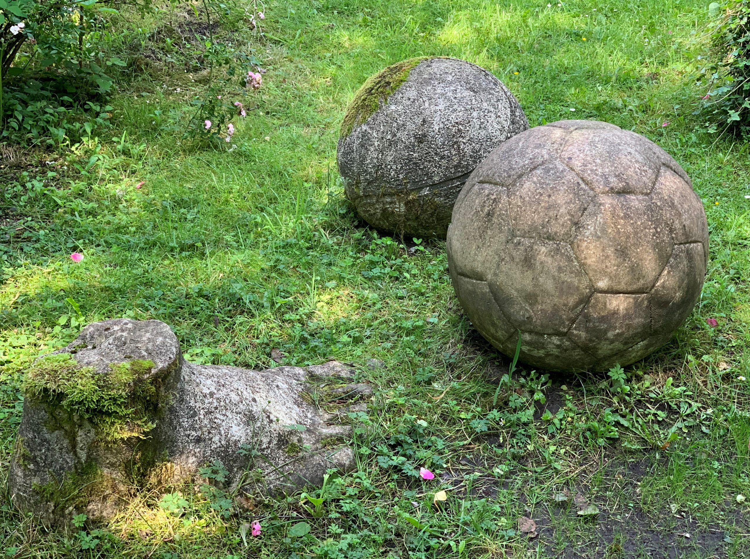 Table-top Stone Sports Sculpture - Football and Tennis ball by Jane Rickards (Unique) - Image 2