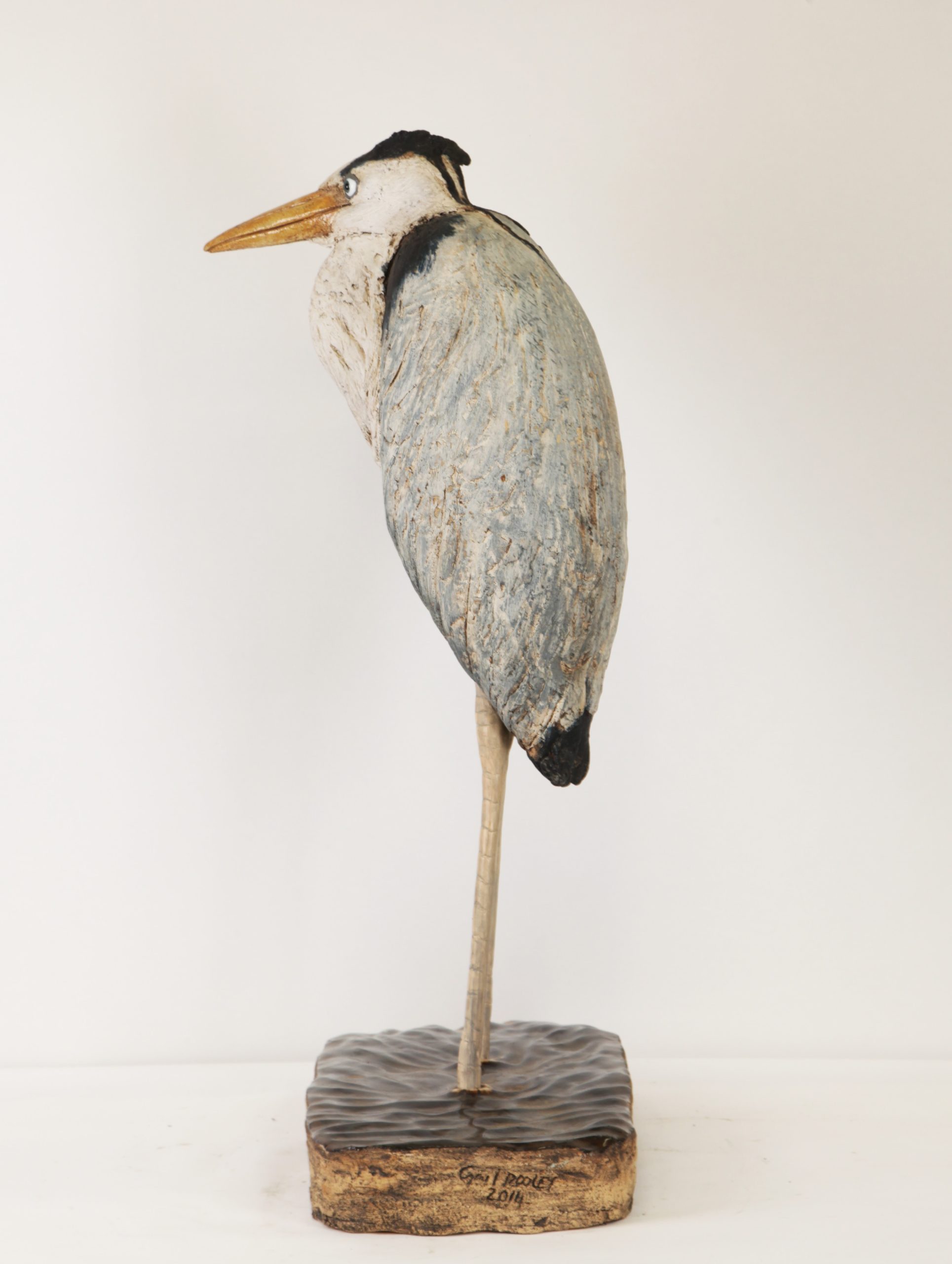 Tabletop Figurative Stoneware Sculpture - Hunched Heron by Gail Dooley - Image 3