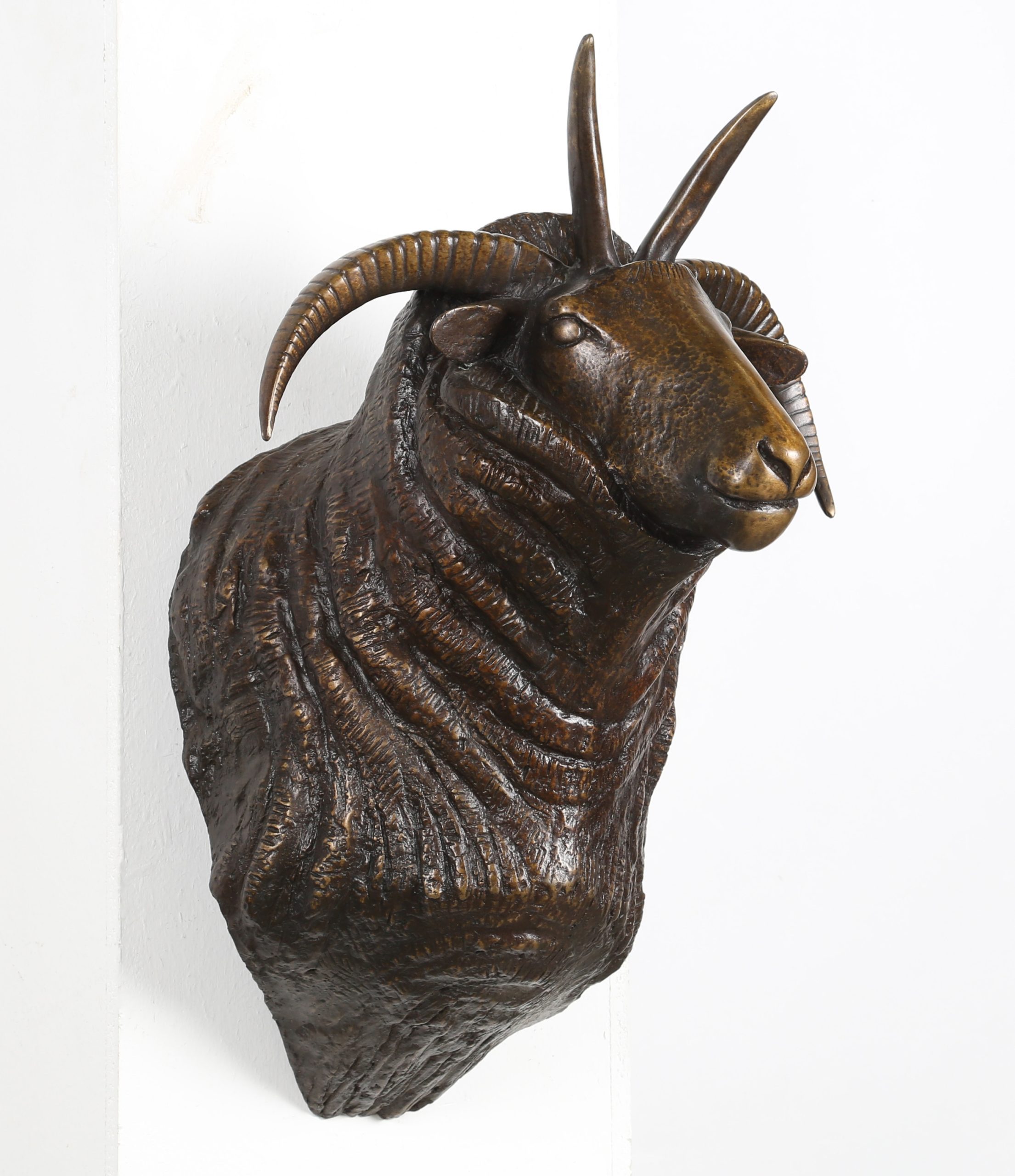 Lifesize Bronze Wall Mounted Sheep Sculpture - Jacob Ram's Head by Geraldine Knight - Image 2