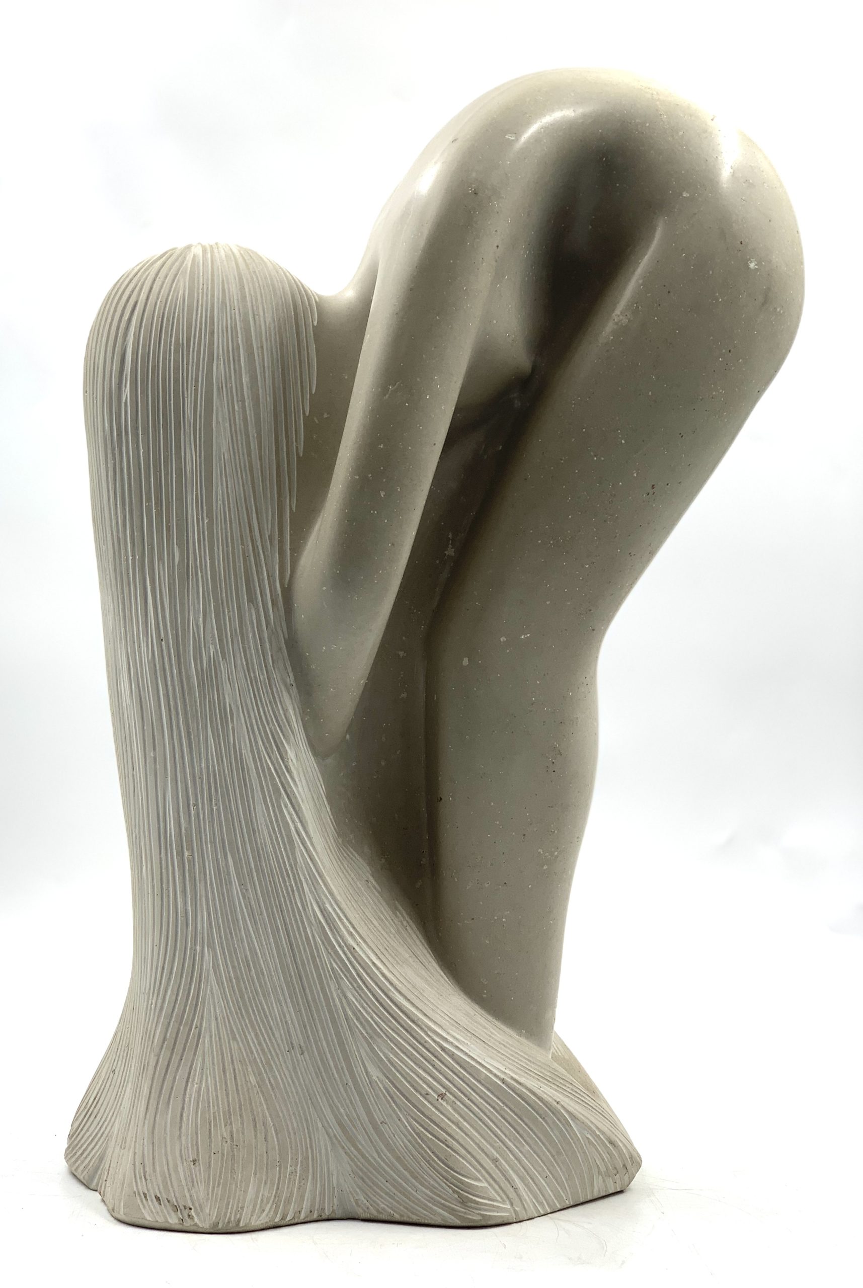 Zimbabwean Shona Sapolite Stone Sculpture of a Woman Washing Her Hair
