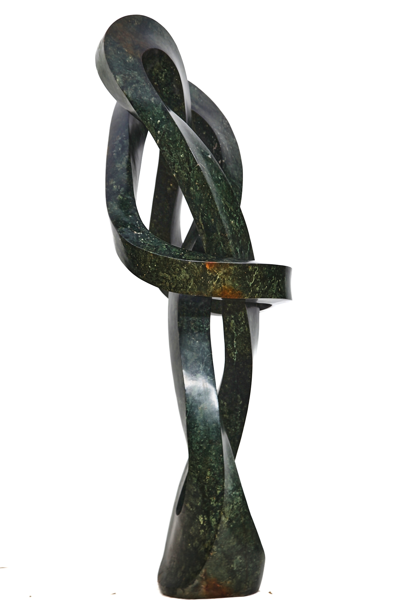 A Shona opal stone sculpture of a twisting and curving shape.