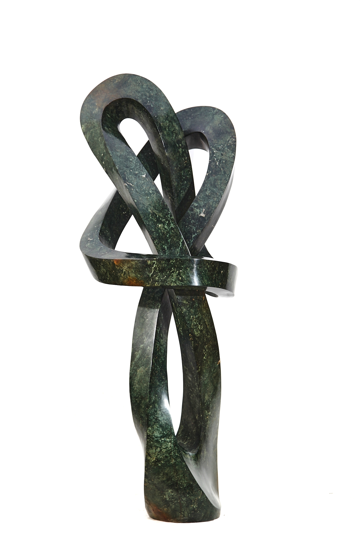 A Shona opal stone sculpture of a twisting and curving shape.