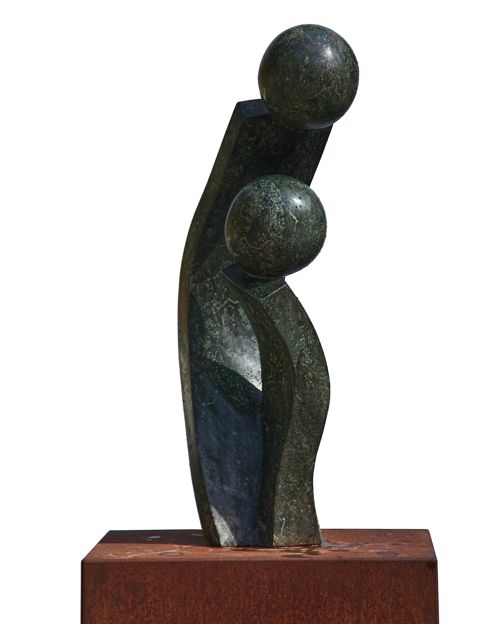 An abstract Shona sculpture showing 2 figures.