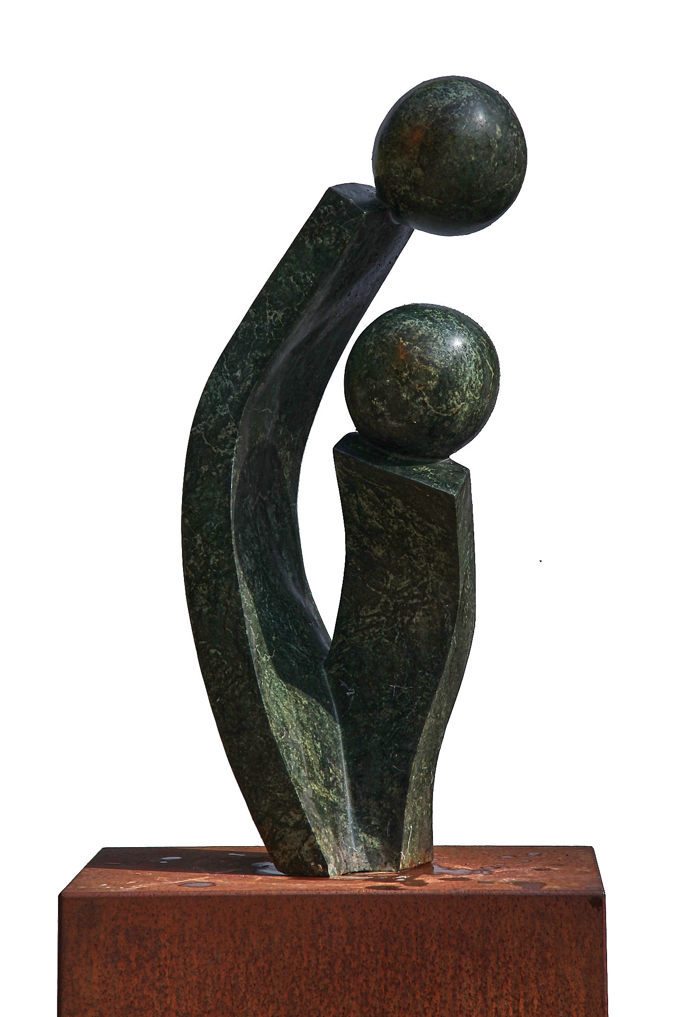 An abstract Shona sculpture showing 2 figures.