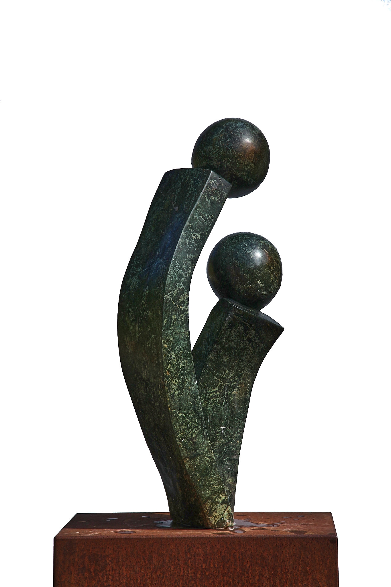 An abstract Shona sculpture showing 2 figures.