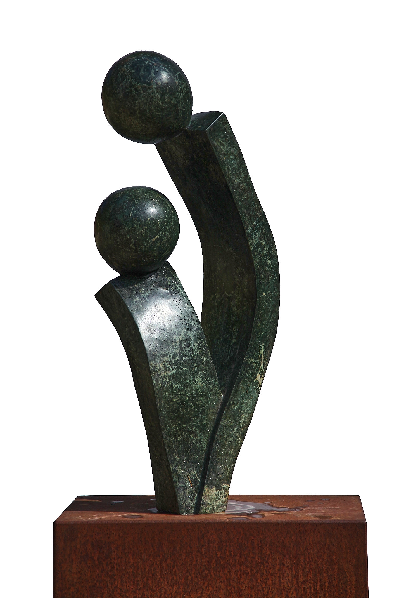 An abstract Shona sculpture showing 2 figures.