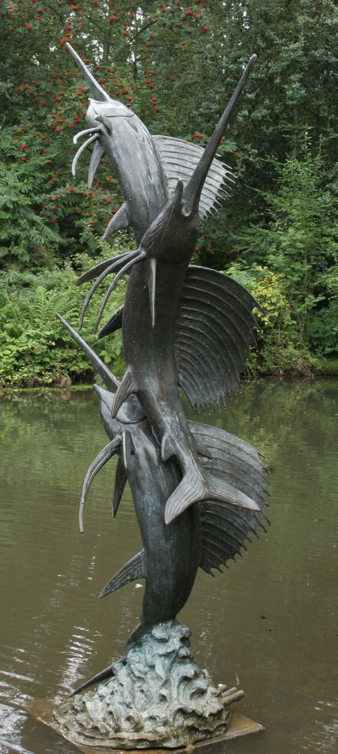 Large Bronze Fish Sculpture - Three Leaping Sailfish Water Feature by John Cox - Image 8