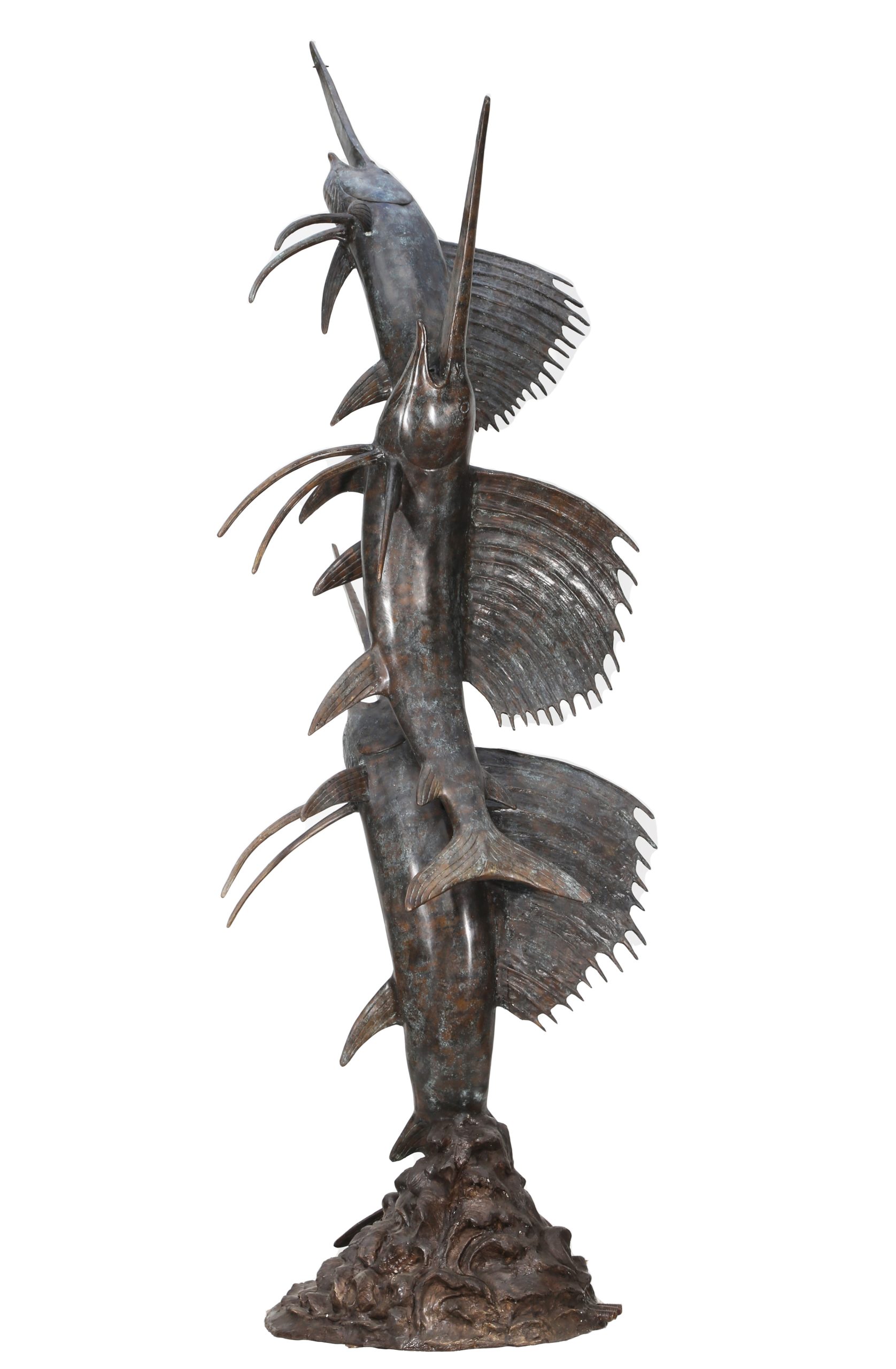 Large Bronze Fish Sculpture - Three Leaping Sailfish Water Feature by John Cox - Image 3