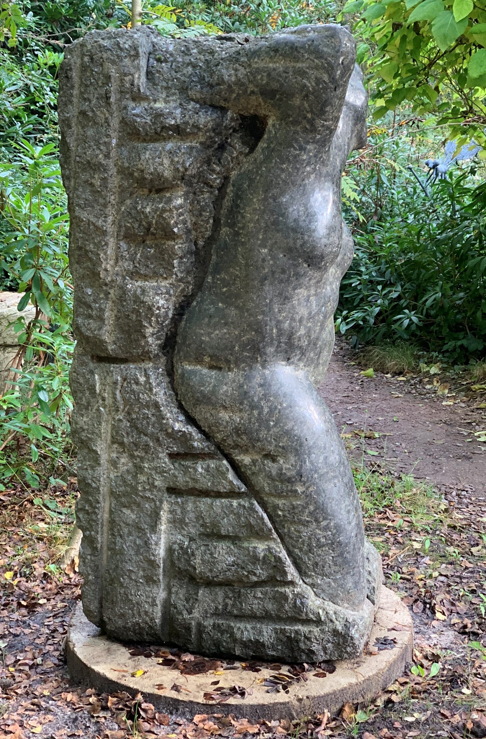 Large Stone Outdoor Sculpture of a Figure Emerging from Stone
