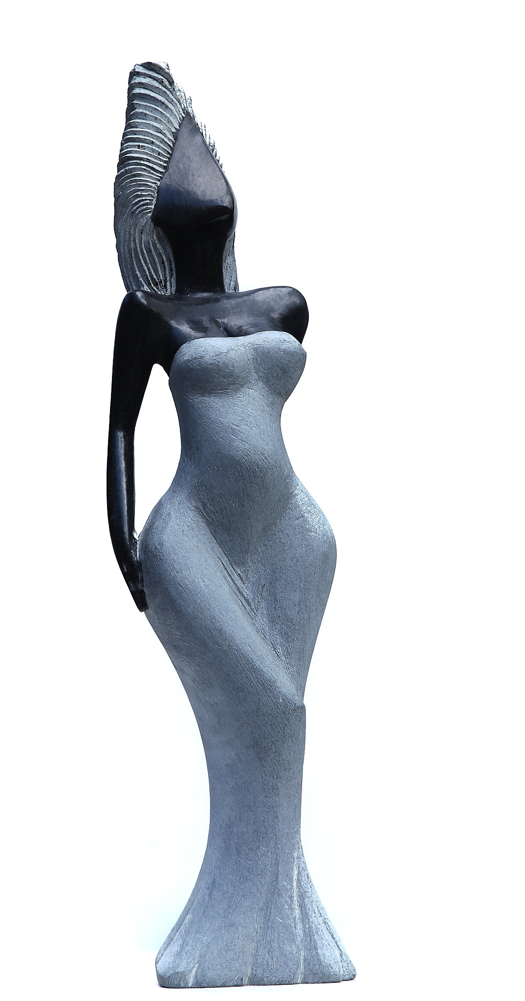 A Shona sculpture made of Opal stone, showcasing a woman in a dress.