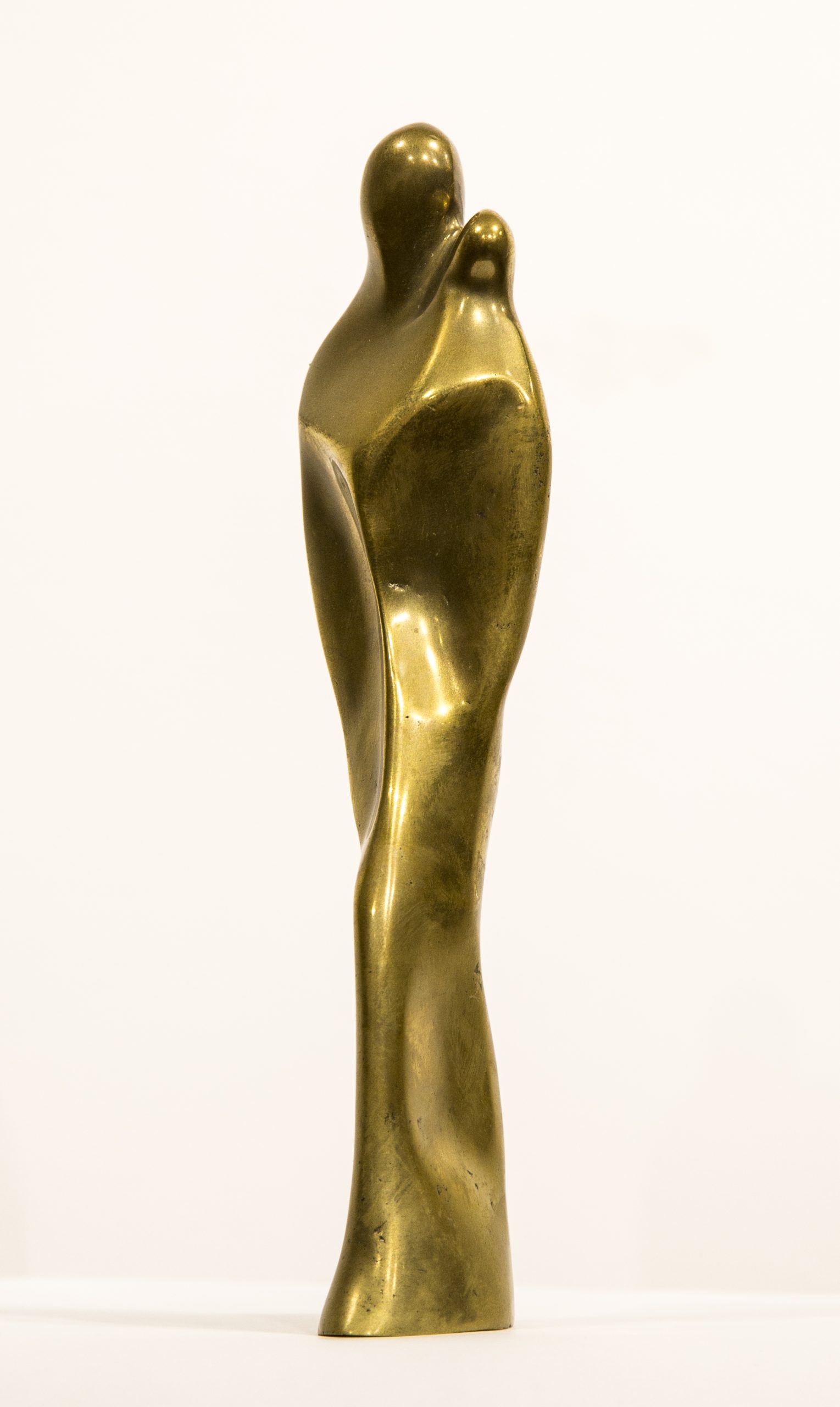 Small Abstract Mantlepiece Sculpture of a Solid Gold Plated Bronze Mother holding her child