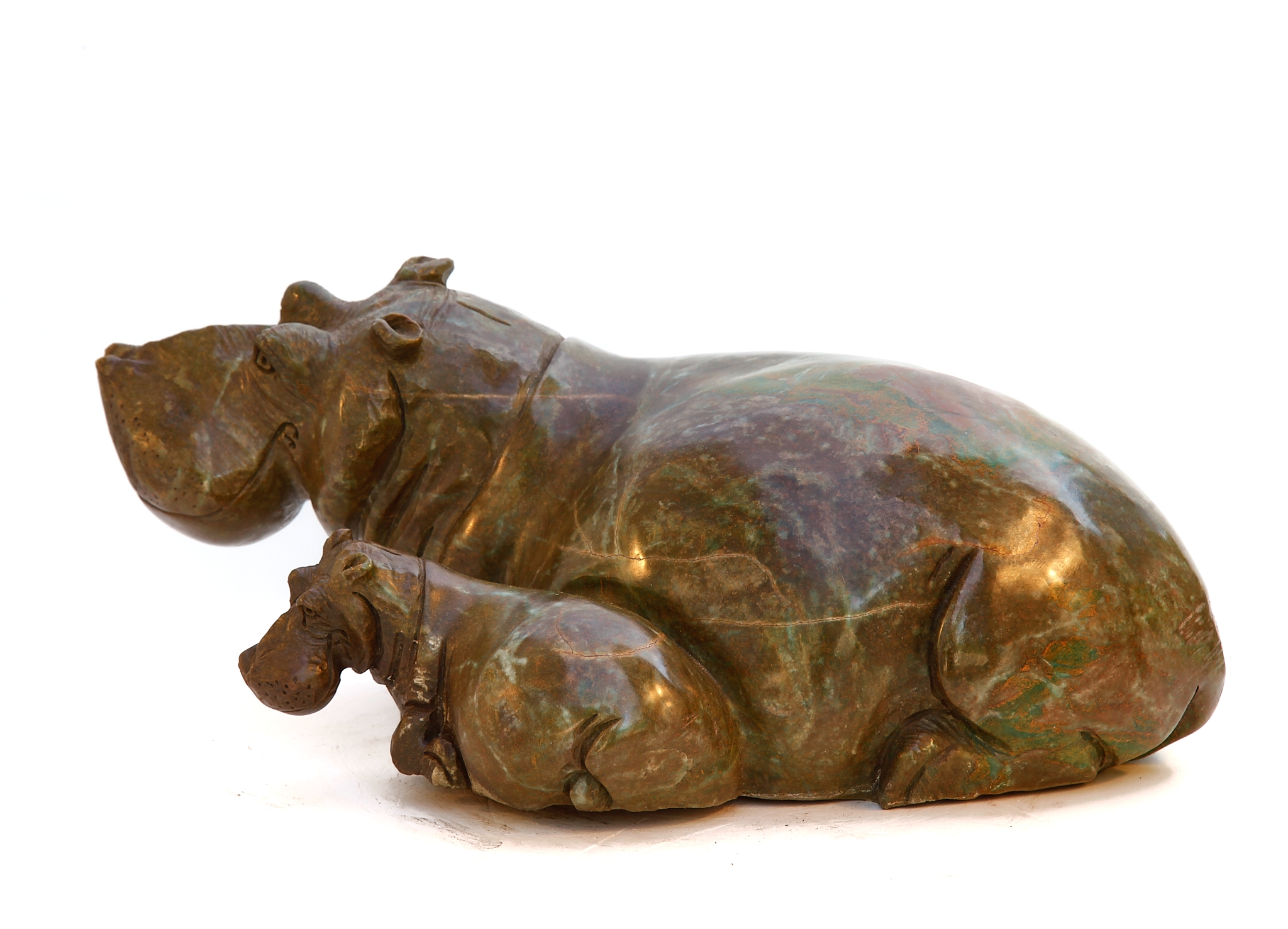 Mantlepiece Mother and Child Hippo Shona Stone Sculpture