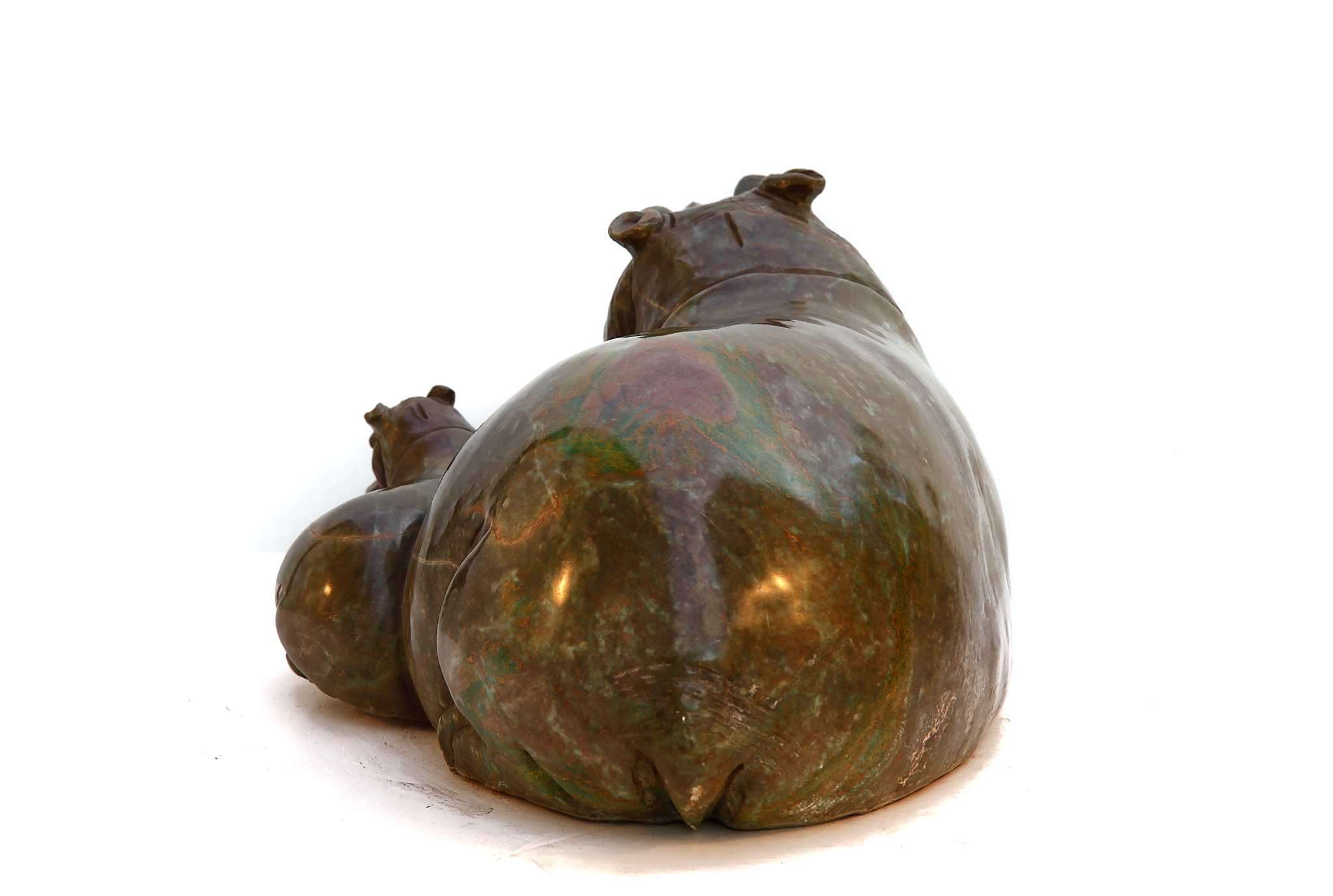 Mantlepiece Mother and Child Hippo Shona Stone Sculpture