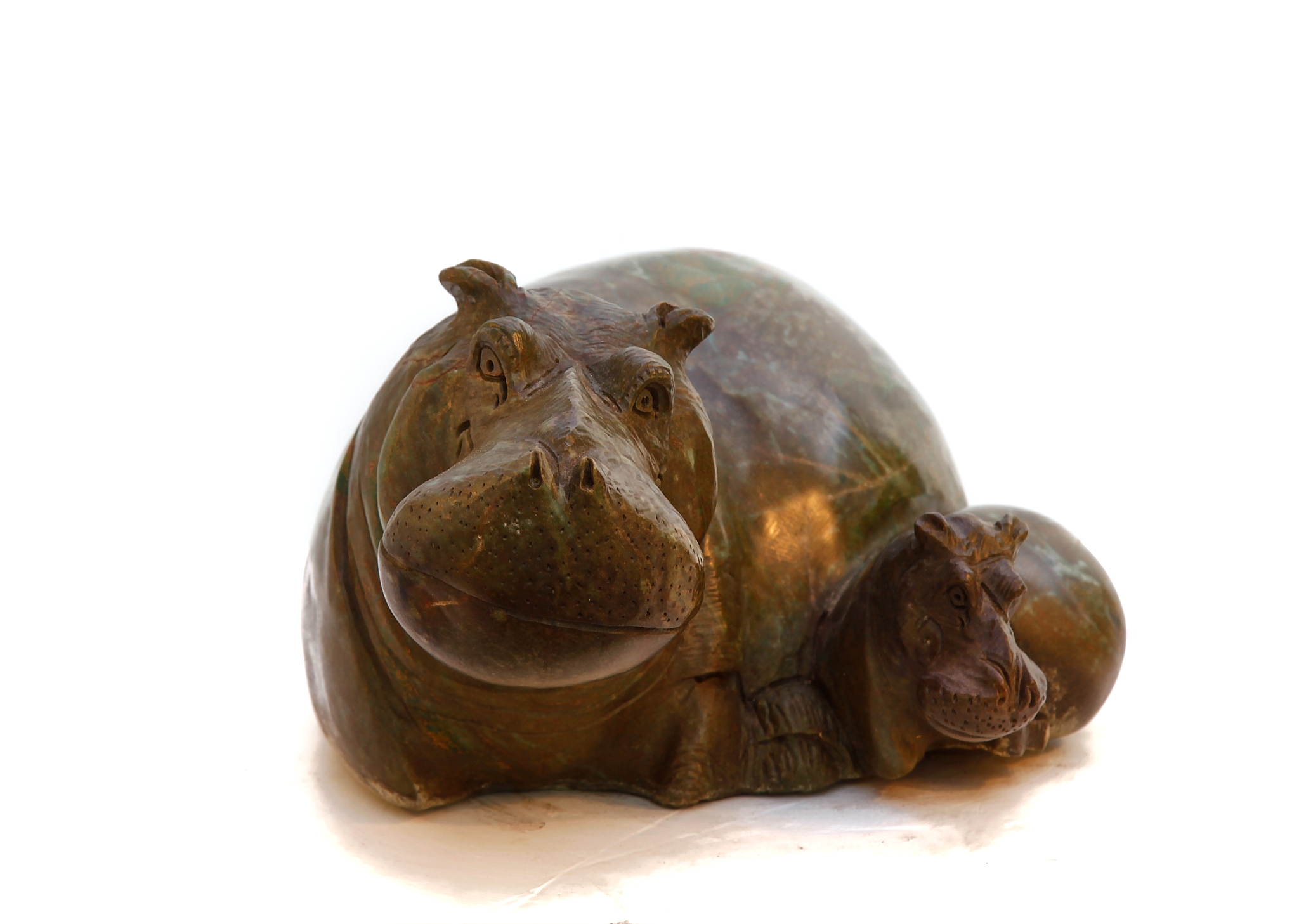 Mantlepiece Mother and Child Hippo Shona Stone Sculpture