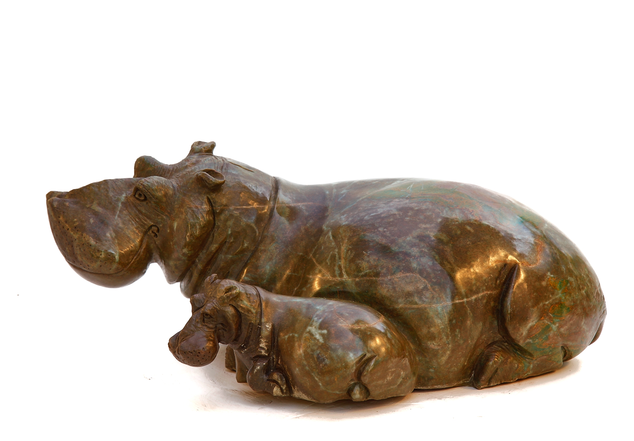 Mantlepiece Mother and Child Hippo Shona Stone Sculpture