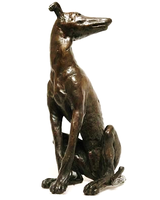 Small Bronze Figurative Dog Sculpture - Greyhound Seated by Muhmood Tahir - Image 2