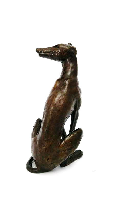 Small Bronze Figurative Dog Sculpture - Greyhound Seated by Muhmood Tahir - Image 3